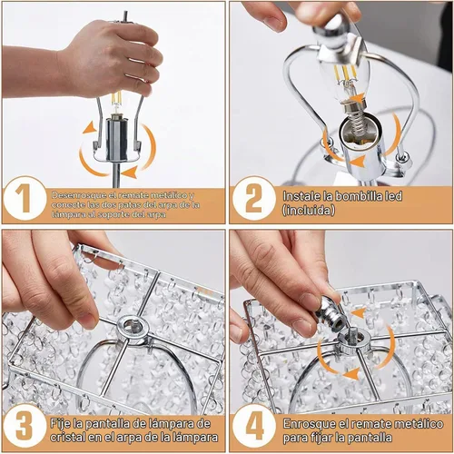 Vista 5 de Luvkczc Lámpara de Mesa de Cristal con Control Táctil Juego de 2, Lámpara de Mesa de Noche USB con Puertos USB C+A, Lámpara Regulable con Pantalla