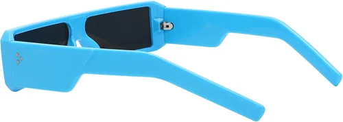 Vista 5 de TYA Gafas de sol pequeñas para mujeres y hombres, futuristas alienígenas, color negro, lentes de sol rectangulares con marco brillante de los años