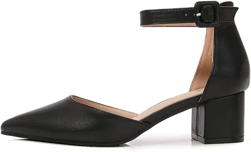 Vista 2 de Amoji Zapatos de vestir con tacón de bloque con punta puntiaguda de 2 pulgadas con correa de tobillo 412