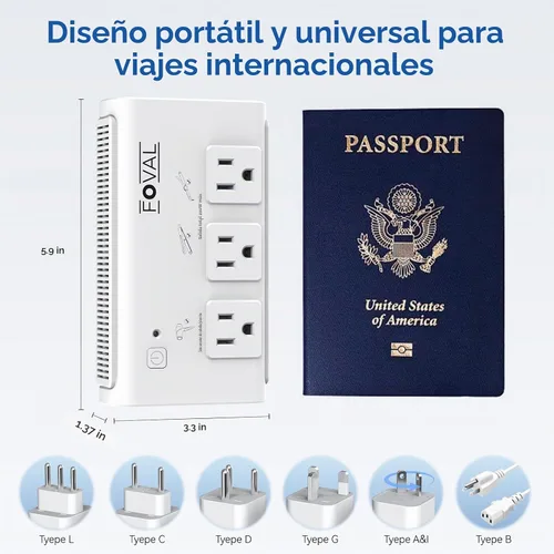 Vista 4 de Convertidor de voltaje de viaje de 220V a 110V, convertidor de potencia internacional FOVAL de 2000W para secador de pelo, alisador/rizador con 4