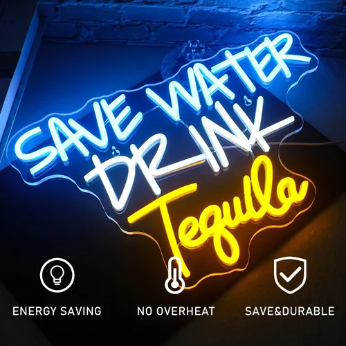 Vista 4 de Letrero de Neón "Save Water Drink Tequila" Luces LED de Neón para Decoración de Pared Luces USB Iluminadas para Casa, Bar de Cerveza, Dormitorio