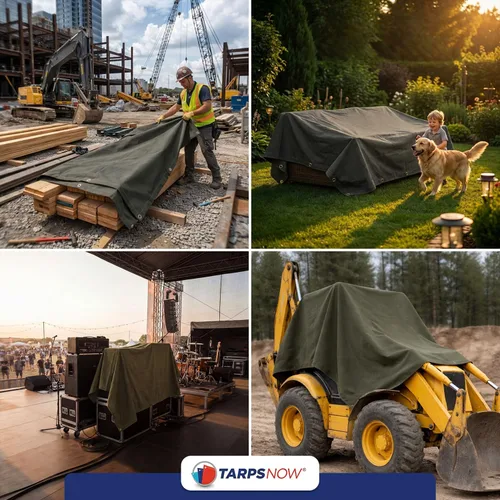 Vista 3 de Tarps Now - Lona ignífuga de 5 x 7 pies con ojales de latón, lona resistente de grado industrial de 27 mil para campamento, construcción