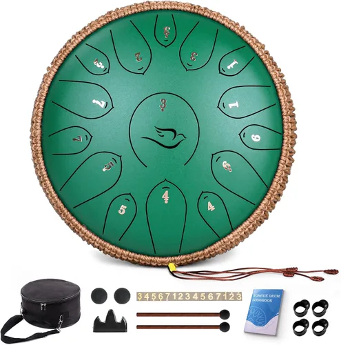 Vista 12 de Tambor de Lengua de Acero, 12 Pulgadas 15 Notas Tambores de Lengua, Tambores Handpan Instrumento de Percusión para Niños y Adultos, Tambor de Mano