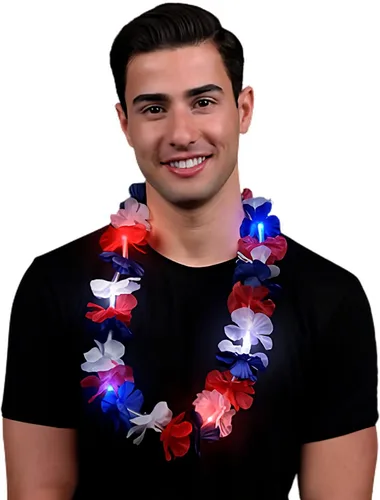 Vista 2 de blinkee Lei hawaiano iluminado rojo, blanco y azul - Departamento de Hawái - No metálico