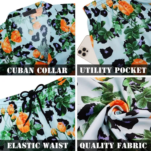 Vista 6 de LUCKYOUNG Conjunto de camisa hawaiana y pantalón corto para hombre, 2 piezas, camisa de manga corta con botones, trajes de vacaciones en la playa