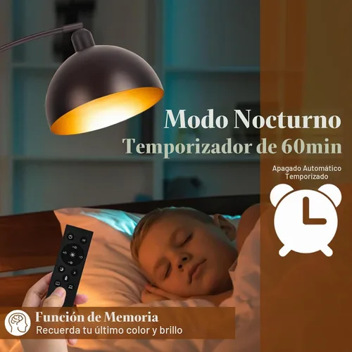 Vista 2 de Lámparas de pie de arco de bronce para sala de estar regulables – Lámpara de arco LED de 9W mejorada con 4 temperaturas de color, lámpara de pie