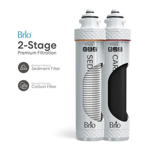Vista 4 de Brio Sistema de filtración debajo del fregadero de 2 etapas, grifo de níquel cepillado, filtros de sedimentos y carbono de capacidad de 950 galones
