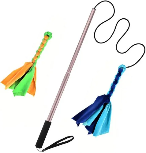 Vista 11 de Juguetes interactivos mejorados para perros – Varita extensible con cuerda trenzada para masticar y chirriante juguete de persecución de felpa