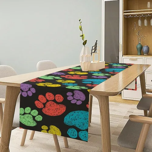 Vista 6 de Camino de mesa con diseño de patas de perro, lindo animal con estampado de patas de cachorro, decoración de fiesta de cumpleaños, casa de campo