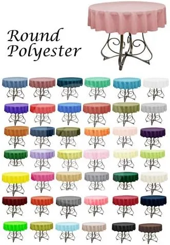 Vista 2 de Mantel redondo de poliéster de 72 pulgadas, disponible en más de 45 colores, ideal para restaurantes y superposiciones versátiles de eventos, elige