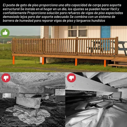 Vista 6 de Gatos para Nivelación de Casas, Paquete de 2 Postes de Gato Ajustables de 19"-38", Gato de Piso para Sótano, Postes de Gato de Piso de Tornillo