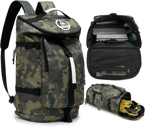 Vista 2 de Mochila de gimnasio de color sólido con compartimento para zapatos, bolsa para lucha libre, con 4 métodos de espalda impermeables para viajes