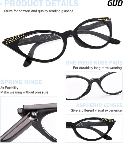 Vista 3 de GUD 3 pares de anteojos de lectura estilo ojo de gato para mujer (negro/tortuga/morado transparente)