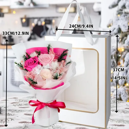 Vista 5 de Ramo de flores preservadas, flores para entrega, regalo para ella, novia, mamá en Navidad, día de San Valentín, día de la madre, aniversario