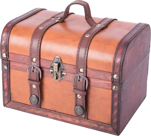 Vista 5 de Vintiquewise (TM - Caja de tesoro decorativa de cuero de madera (solo baúl pequeño)