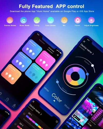 Vista 4 de Nexillumi Luces LED para dormitorio de 100 pies con sincronización de música que cambian de color, tira de luces LED inteligentes con control remoto