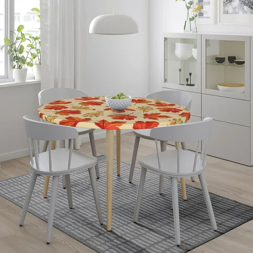 Vista 3 de Mantel elástico redondo con borde de hoja de arce otoñal, ajustable para mesa de 45 a 50 pulgadas de diámetro 1