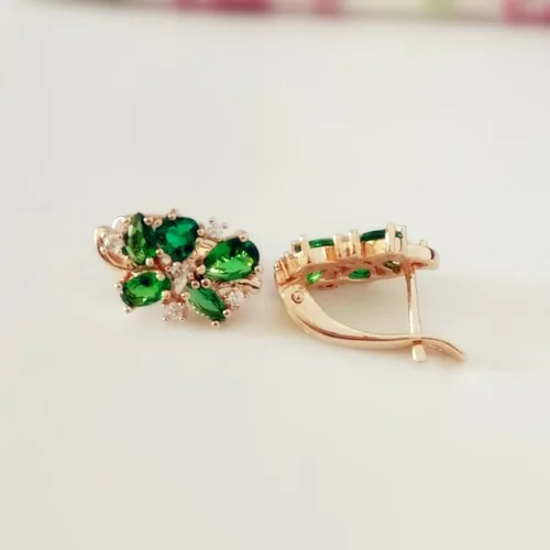 Vista 3 de MC 2024 New Flower Earrings Office Style Rose Gold 585 Color Jewelry Green Stone Earrings For Women Fashion Accessories