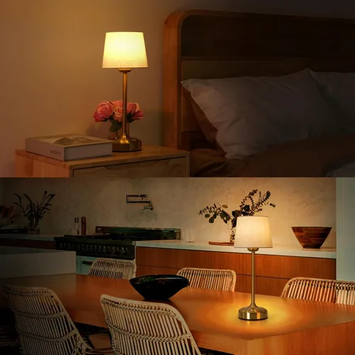 Vista 6 de YAYZA! Lámpara de mesa inalámbrica de altura ajustable, pantalla de tela, 7500 mAh, recargable, LED, inalámbrico, táctil, luz nocturna, atenuación