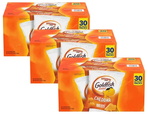 Vista 12 de Goldfish Crackers Say Cheeeese - Paquete variado con queso cheddar, pizza y parmesano, paquetes de aperitivos, 20 unidades (paquete de 2)