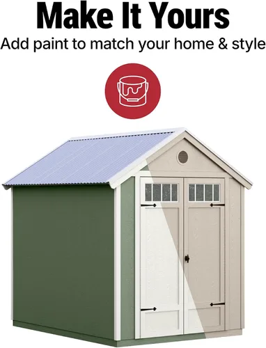 Vista 9 de Handy Home Products Cobertizo de jardín de 6 x 8 pulgadas, cobertizo de almacenamiento de madera con techo de metal, no incluye kit de suelo ni