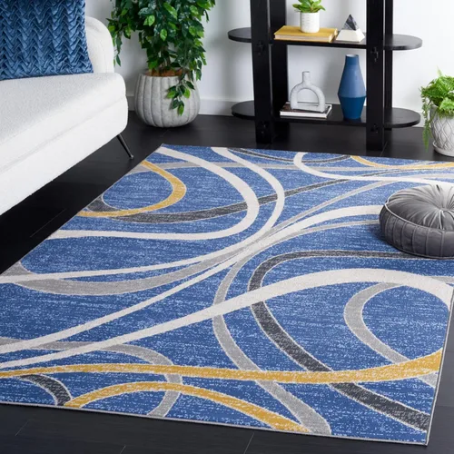 Vista 5 de SAFAVIEH Odyssey Collection - Alfombra de pasillo de 2 pies 2 pulgadas x 8 pies, marfil azul y dorado, diseño abstracto moderno, ideal para zonas