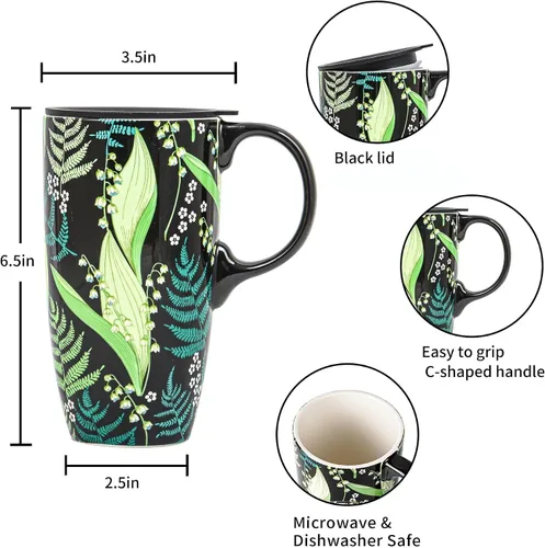 Vista 8 de Topadorn Taza de viaje de café de cerámica con caja de color y asa, taza de té de cerámica de 17 onzas para trabajo de oficina, tapa resistente a