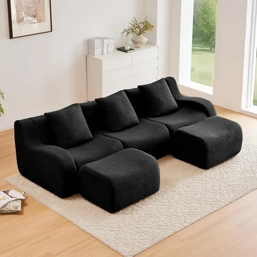 Vista 15 de Sofás de peluche sin hueso para sala de estar, juego de sofá modular negro con asiento profundo, sofá de gran tamaño, sofás para sala, cómodos sofás