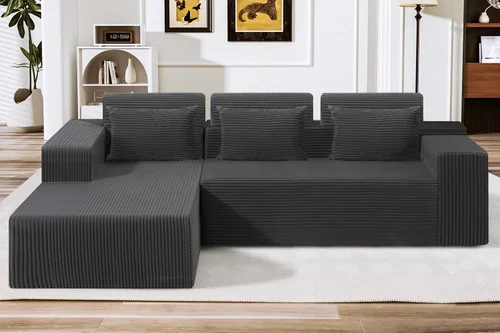 Vista 20 de HABUTWAY Sofá modular modular de 101 pulgadas con asiento profundo, moderno sofá convertible en forma de L, sofá tapizado con diván para sala