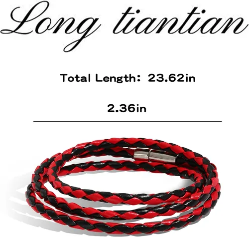 Vista 7 de Long tiantian Pulsera trenzada multicolor de doble envoltura, pulsera de cuero con cierre de acero inoxidable, pulsera de cuerda de cuero