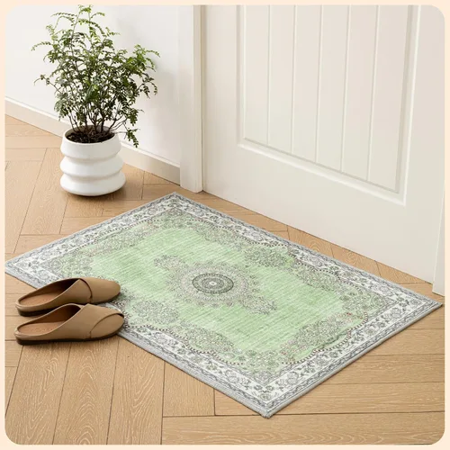Vista 230 de Istana Alfombra larga antideslizante de 2.5 x 8 para el hogar, para pasillo y cocina, lavable, sedosa y suave al tacto, elegante, color azul y marfil