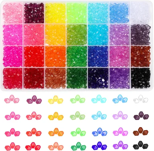 Vista 9 de PAXCOO 5600 Piezas de Cuentas de Cristal para Hacer Joyería, Pequeñas Cuentas de Acrílico Facetadas para Manualidades, Cuentas Bicónicas de Gema
