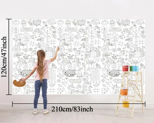 Vista 2 de Wiooffen Mantel gigante de Acción de Gracias de 82 x 47 pulgadas, pósteres de actividades para niños, póster de papel de otoño enorme