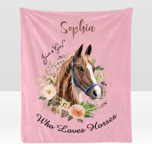 Vista 13 de Manta personalizada con texto en inglés «Just a Girl Loves Hors», manta de forro polar suave con nombre para regalos, sofá cama (50 x 60 pulgadas)