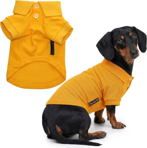 Vista 37 de Camisas Polo Parisian Pet - Camisa de Algodón Transpirable para Perros - Azul Sólido, Ropa de Verano con Capucha - Cuello con Botón para Perros