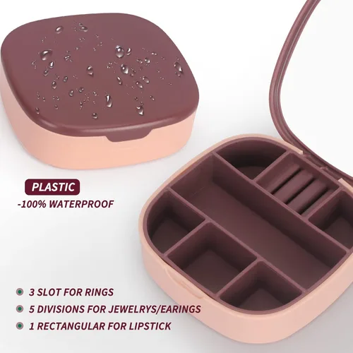 Vista 3 de Unaikoo Organizador de joyas de viaje pequeña caja de joyería con espejo organizador de joyas de plástico para niñas y mujeres mini soporte