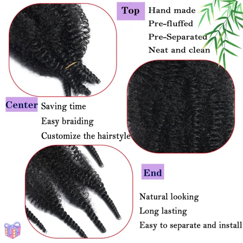Vista 4 de Extensiones de cabello trenzado con resorte Marley Twist de 8 pulgadas, paquete de 8 para niños, cabello rizado y trenzado kinky, locs suaves