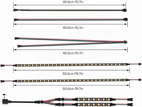 Vista 4 de BTF-LIGHTING WS2812B - Tira de luz IC para PC, 2 unidades, 19 pulgadas, direccionable individualmente para cabezales LED de 5 V y 3 pines para Asus