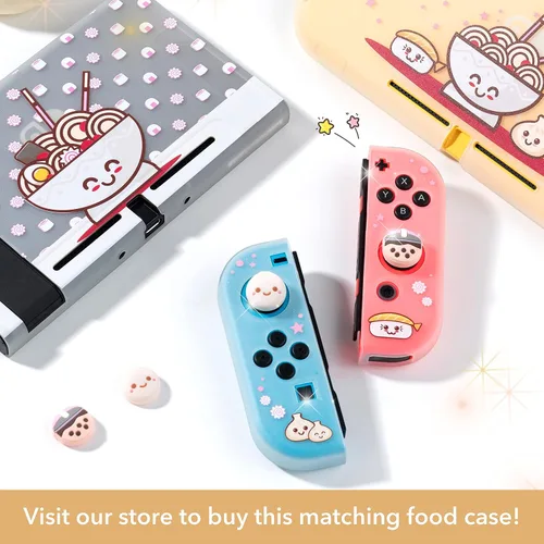 Vista 5 de BelugaDesign Boba Dumpling Thumb Grips Lindo té de burbujas de cara de moño de cerdo Funda de botón japonés Kawaii Compatible con Nintendo Switch