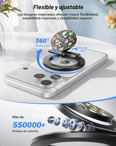 Vista 5 de SUPERONE Soporte de anillo magnético de doble cara, ideal para regalo, soporte de teléfono de gimnasio con bonito patrón para iPhone BK-FLOWER