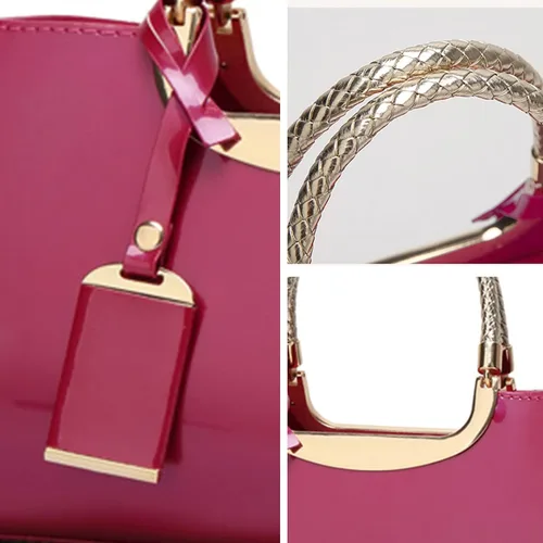 Vista 2 de jessie Bolso de hombro estructurado de piel de charol para mujer, bolsa cruzada con asa superior