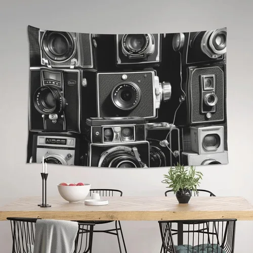 Vista 3 de FodPand Tapiz retro de la colección de cámaras geniales para decoración de dormitorio, telón de fondo de fiesta, tapiz estético para colgar