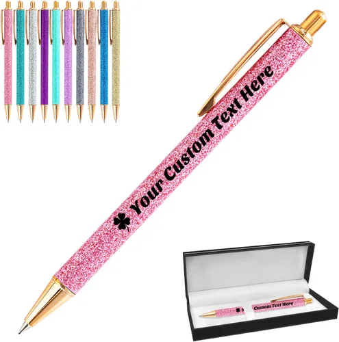 Vista 20 de 10 bolígrafos personalizados con purpurina, bolígrafos impresos personalizados a granel, bolígrafos retráctiles de tinta negra para graduación