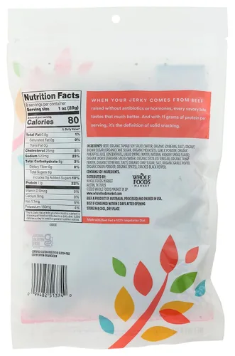 Vista 3 de 365 by Whole Foods Market, Carne seca alimentada con pasto, sabor a humo natural, 8 onzas
