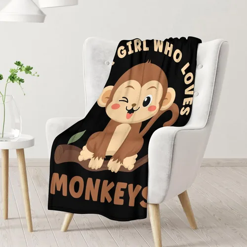 Vista 2 de Manta de mono para niñas pequeñas, tamaño de regazo de 30 x 40 pulgadas, manta de felpa suave y peluda para regalo, manta negra linda para cama, sofá