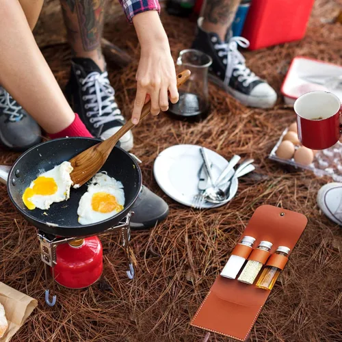 Vista 9 de Bolsa de condimentos con botella de condimento, kit portátil de condimentos para camping, kit de botellas de condimento plegable, soporte
