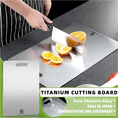 Vista 2 de Tabla de cortar de titanio para cocina, tabla de cortar de titanio, fácil de limpiar, de doble cara, duradera de grado alimenticio, tabla de cortar