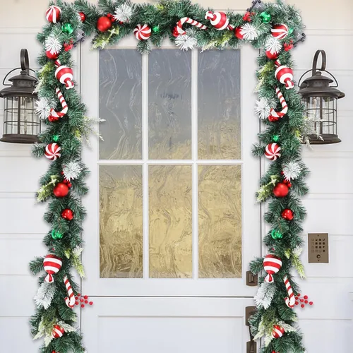 Vista 8 de Guirnalda de Navidad Iluminada para Interiores y Exteriores, Decoraciones de Guirnaldas de Navidad Artificiales con Luz de Repisa, Bastón