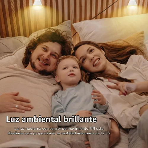 Vista 7 de Luz de sensor de noche brillante LED Sensor de movimiento y luz Toma de corriente alterna enchufable cuello flexible giratorio PIR lámpara
