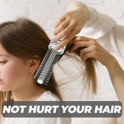 Vista 7 de Mini cepillo de peinado retráctil de cerdas redondas de secado por soplado y desenredado para el cabello, blanco